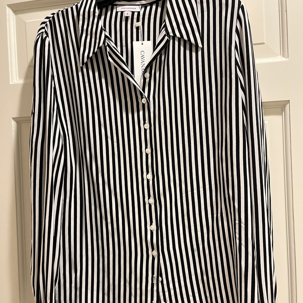 Cavanagh Baker silk Andrea blouse, black and white stripe